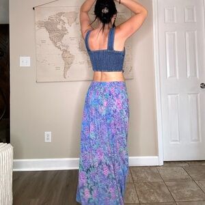 Boho hippie long flowy cottage core flower print maxi skirt